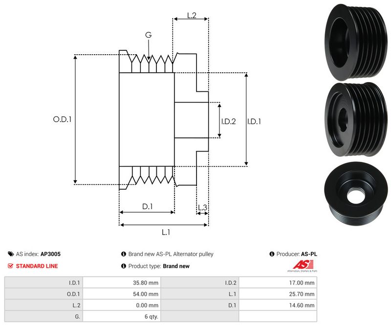 AS-PL AP3005 Belt Pulley, alternator