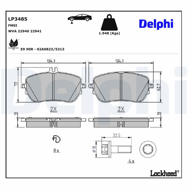 Piduriklotsi komplekt, ketaspidur, DELPHI LP3485