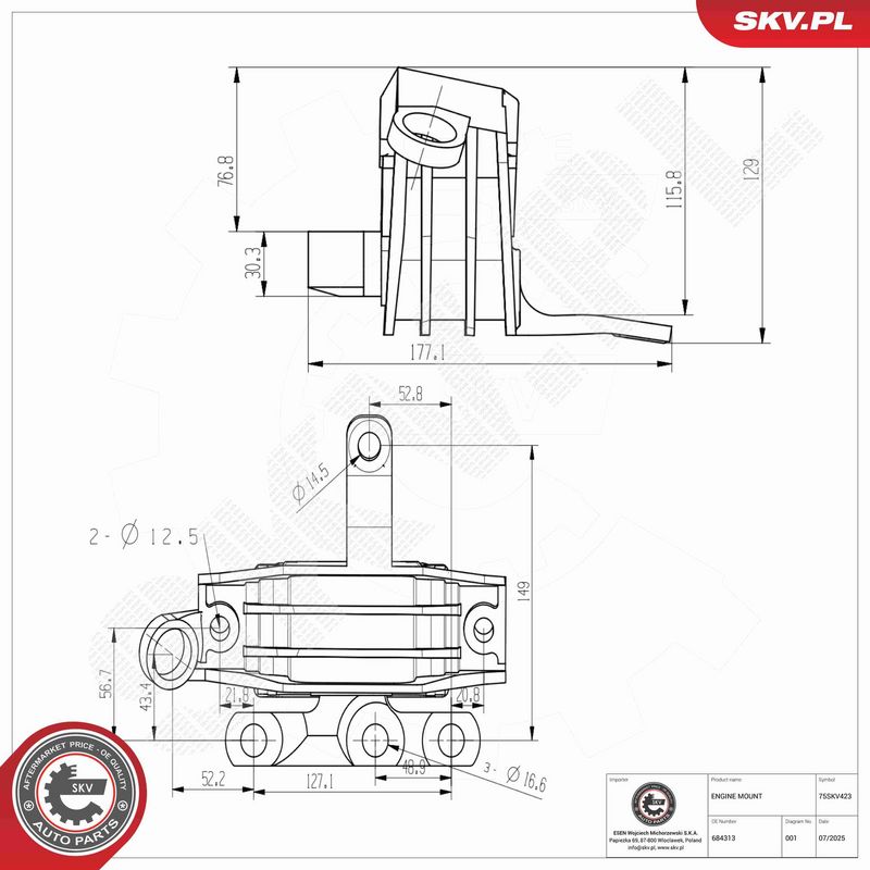 ESEN SKV 75SKV423 Variklio pagalvė