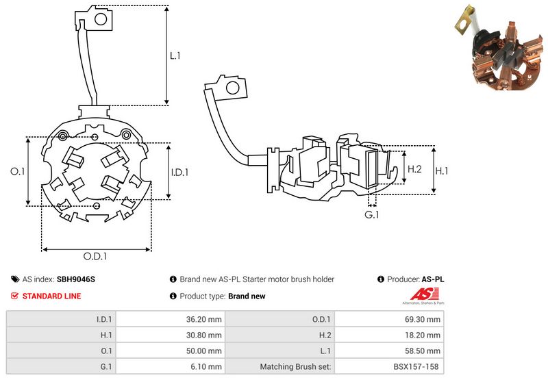 AS-PL SBH9046S Holder, carbon brushes