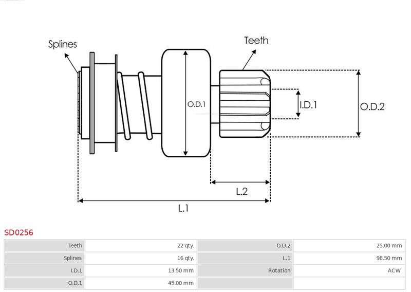 AS-PL SD0256 Freewheel Gear, starter