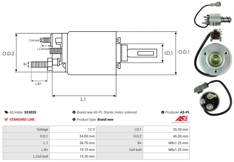 AS-PL SS3020 Solenoidinis jungiklis, starteris