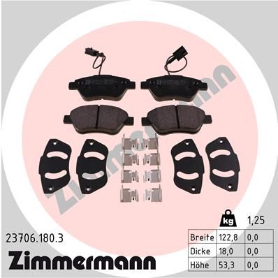 Комплект гальмівних накладок, дискове гальмо, Zimmermann 23706.180.3