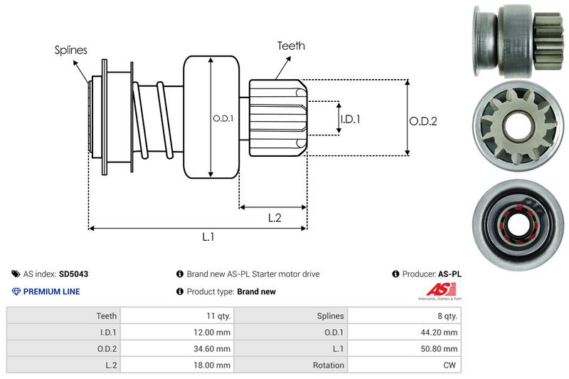 AS-PL SD5043 Freewheel Gear, starter