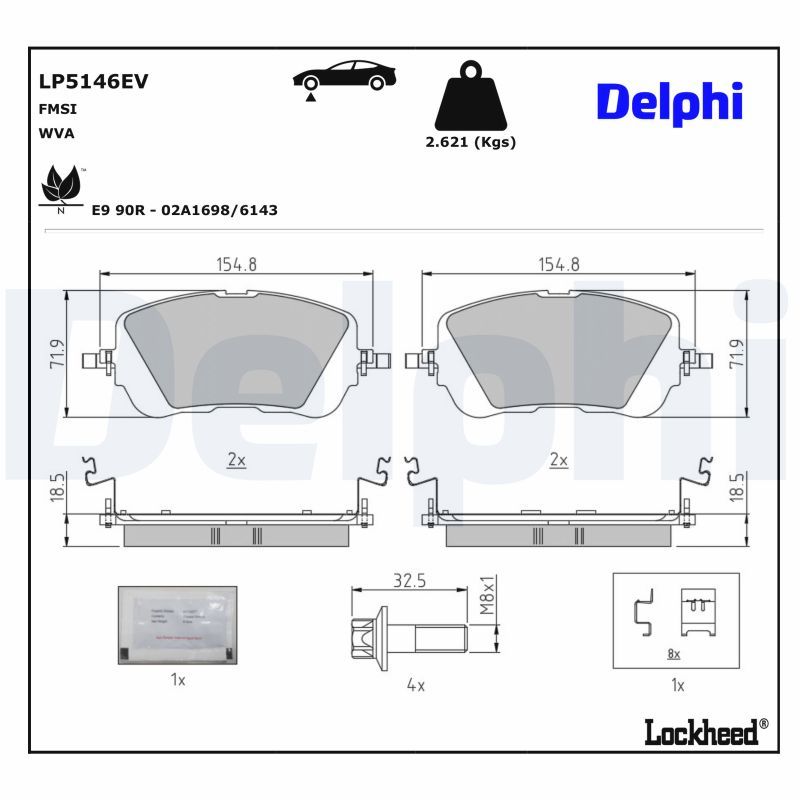 DELPHI Stabdžių trinkelių rinkinys, diskinis stabdys