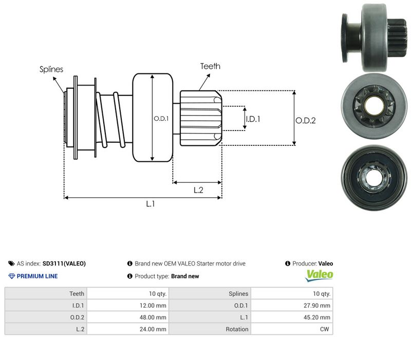 AS-PL SD3111(VALEO) Freewheel Gear, starter