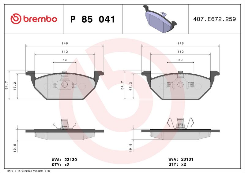 BREMBO fékbetétkészlet, tárcsafék P 85 041