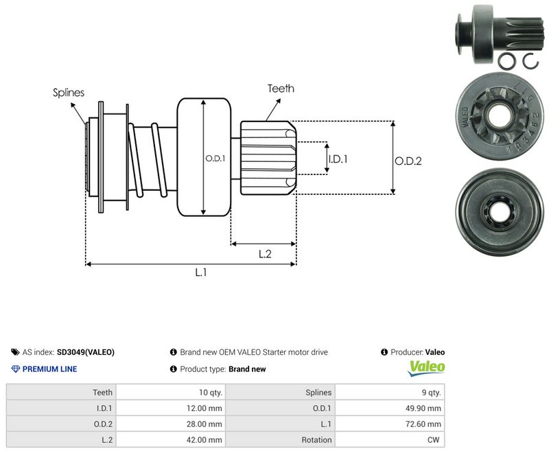 AS-PL SD3049(VALEO) Freewheel Gear, starter