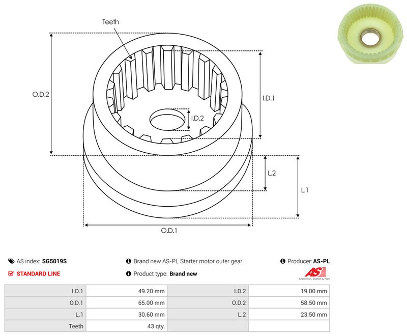 Remondikomplekt, Starter, AS-PL SG5019S