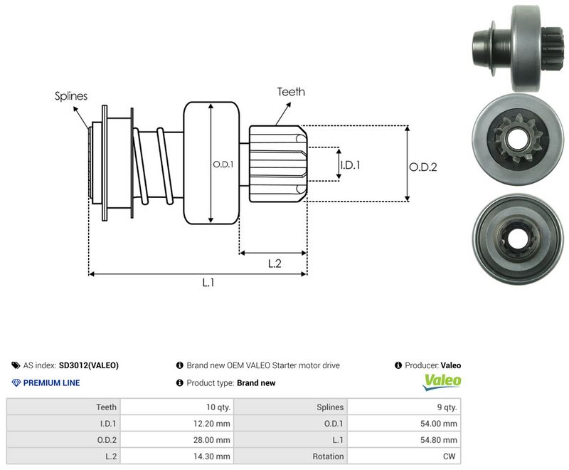 AS-PL SD3012(VALEO) Freewheel Gear, starter