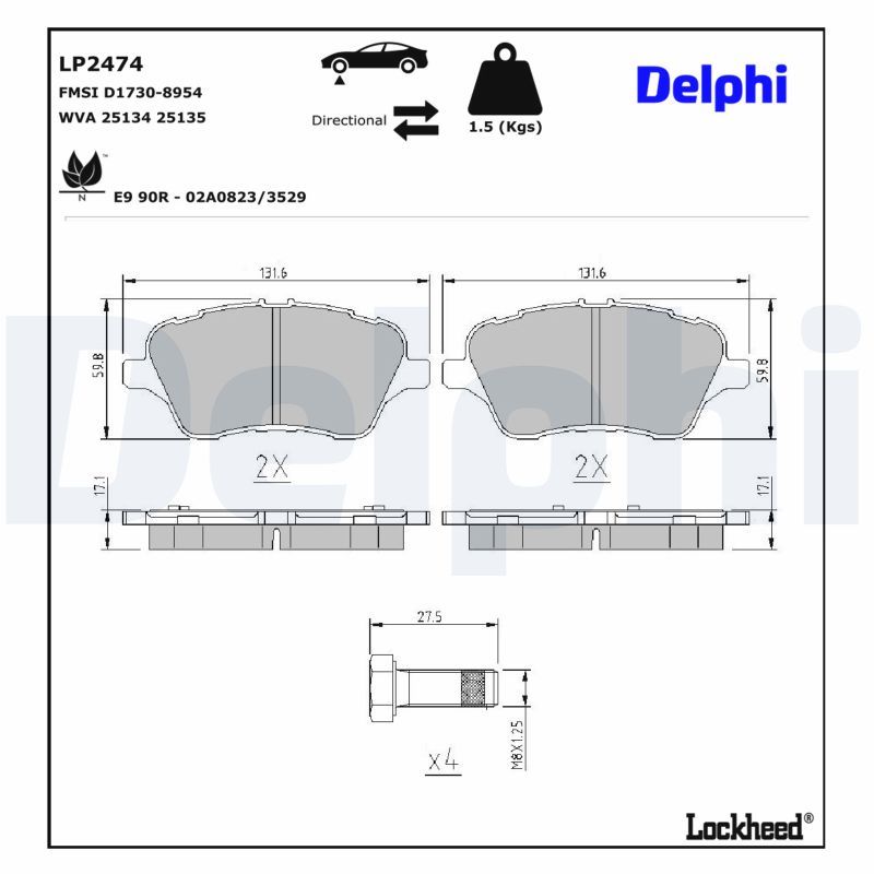 Piduriklotsi komplekt, ketaspidur, DELPHI LP2474