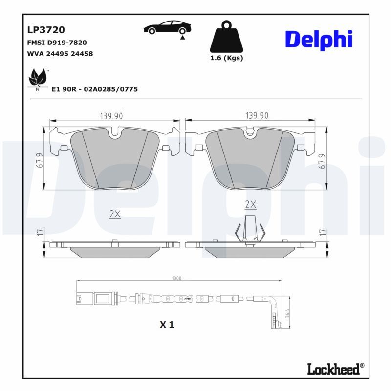 комплект спирачно феродо, дискови спирачки DELPHI