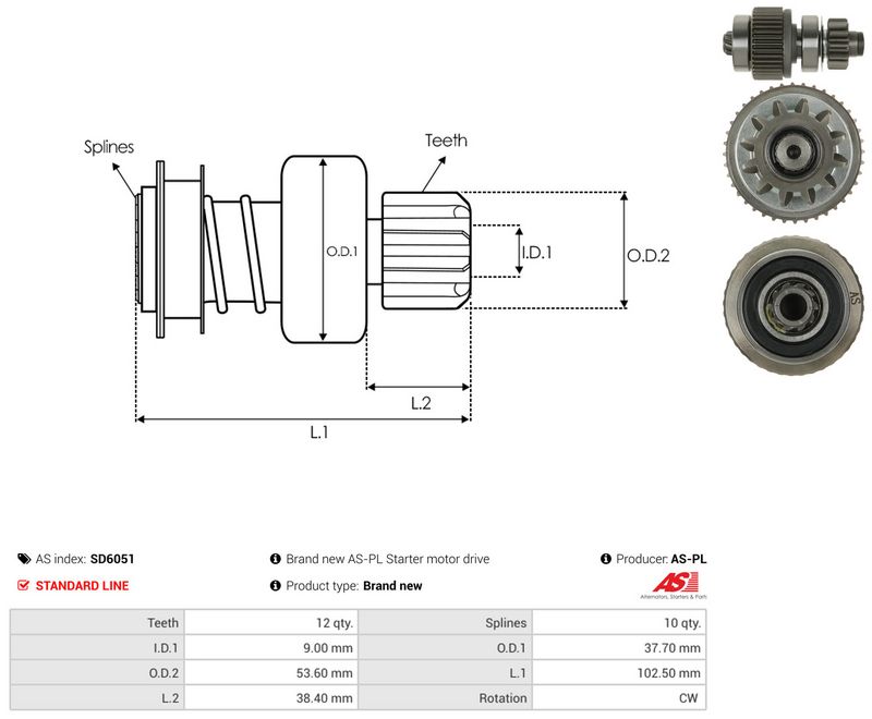 AS-PL SD6051 Freewheel Gear, starter
