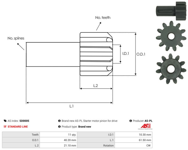 AS-PL SD0005 Freewheel Gear, starter