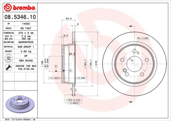 Гальмівний диск, Brembo 08.5346.10