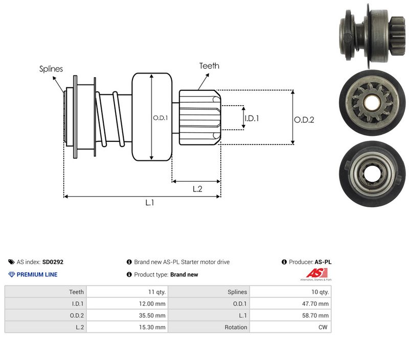 AS-PL SD0292 Freewheel Gear, starter