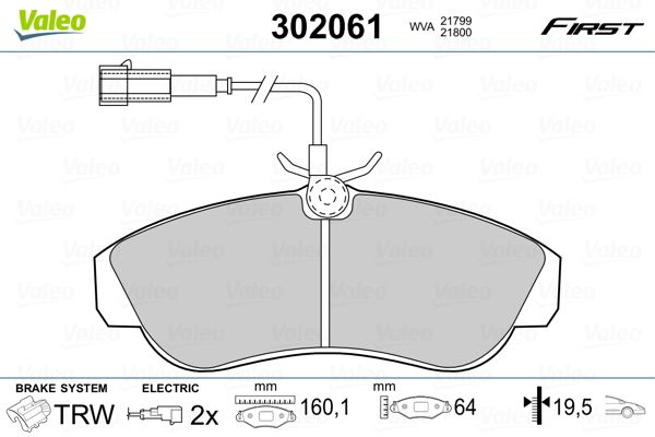 Комплект гальмівних накладок, дискове гальмо, Valeo 302061