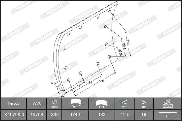 FERODO K19708.0-F3661 Brake Lining Kit, drum brake