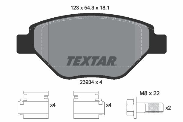 Комплект гальмівних накладок, дискове гальмо, Textar 2393401