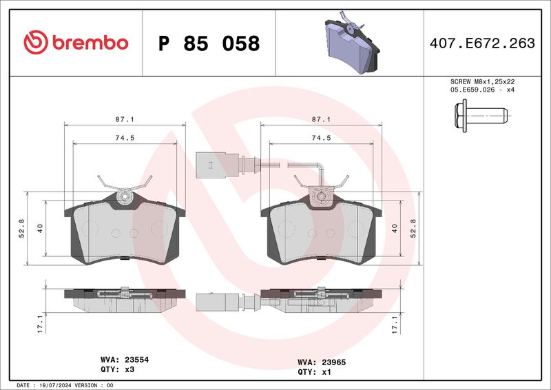 BREMBO Remblokkenset, schijfrem P 85 058