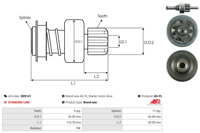 AS-PL SD9141 Freewheel Gear, starter