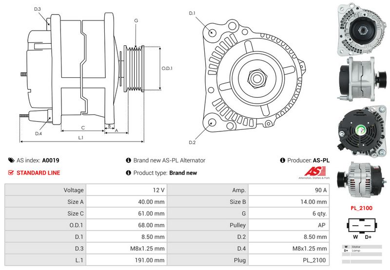 AS-PL A0019 Alternator