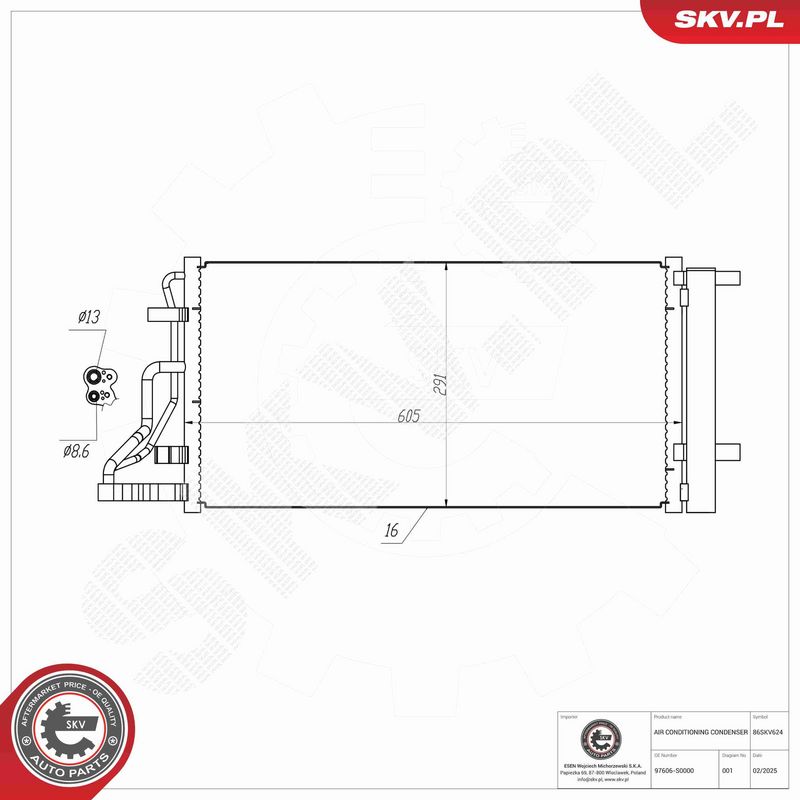 ESEN SKV 86SKV624 Condenser, air conditioning