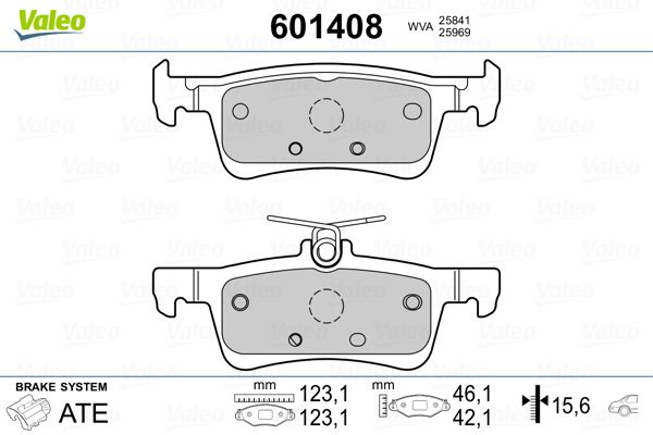 Комплект гальмівних накладок, дискове гальмо, Valeo 601408