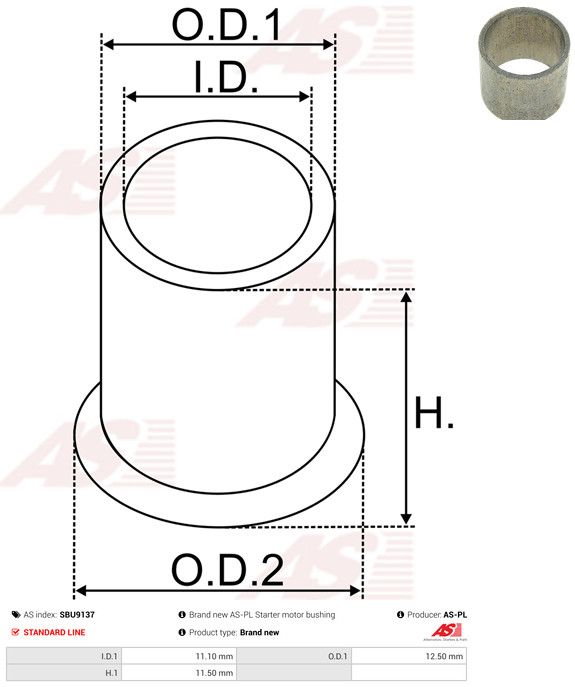 AS-PL SBU9137 Bush, starter shaft