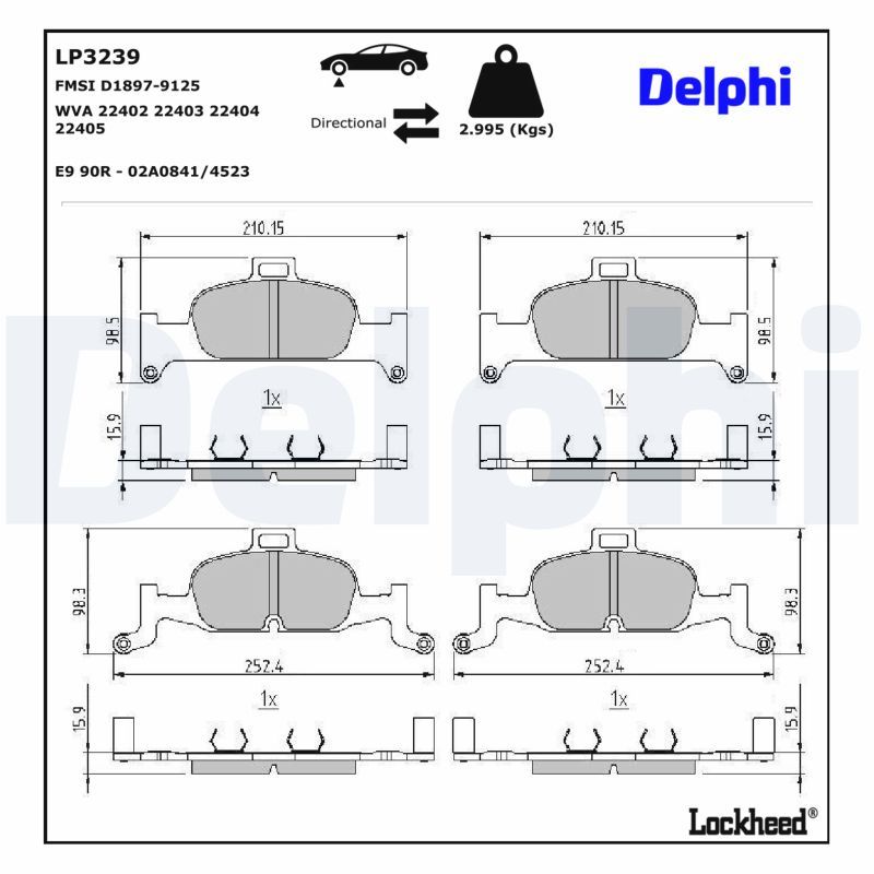 Piduriklotsi komplekt, ketaspidur, DELPHI LP3239