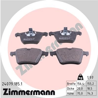 Комплект гальмівних накладок, дискове гальмо, Zimmermann 24079.185.1