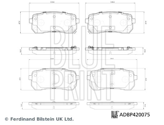 Комплект гальмівних накладок, дискове гальмо, Blue Print ADBP420075