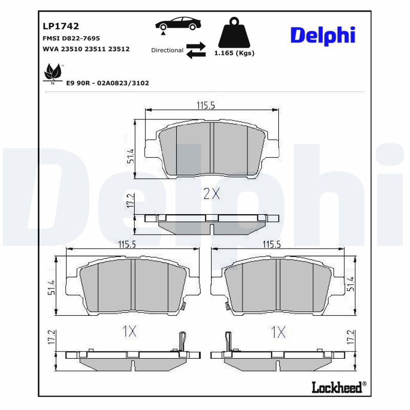 BREMSBELAGSATZ SCHEIBENBREMSE DELPHI LP1742