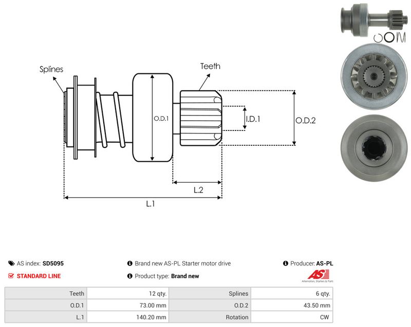 AS-PL SD5095 Freewheel Gear, starter