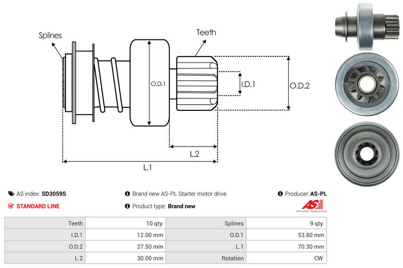 AS-PL SD3059S Freewheel Gear, starter