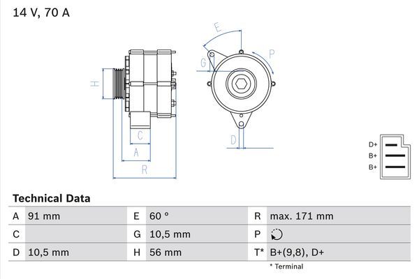 Генератор, Bosch 0986033810