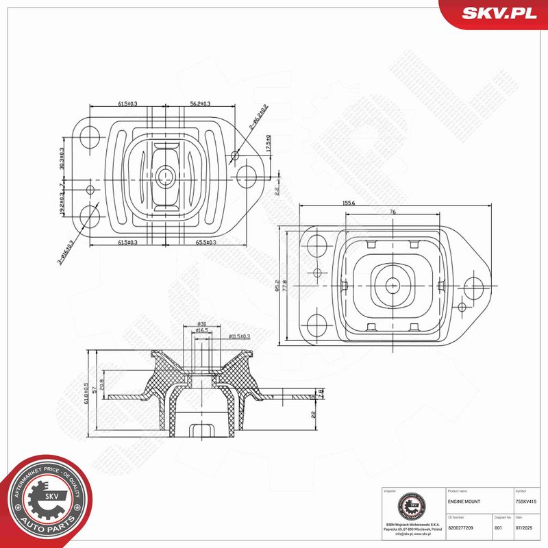 ESEN SKV 75SKV415 Variklio pagalvė