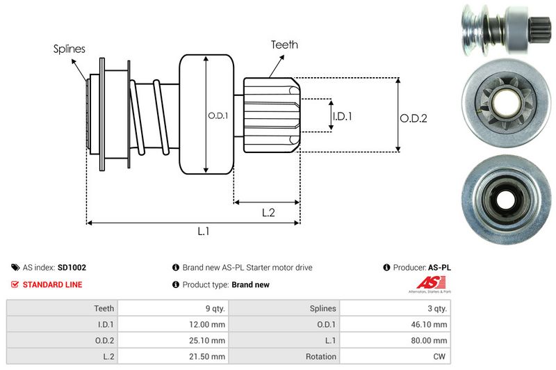 AS-PL SD1002 Freewheel Gear, starter