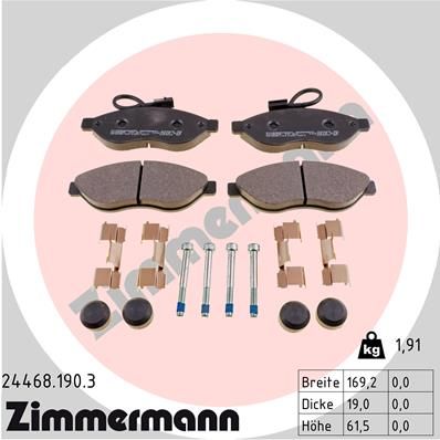 Комплект гальмівних накладок, дискове гальмо, Zimmermann 24468.190.3