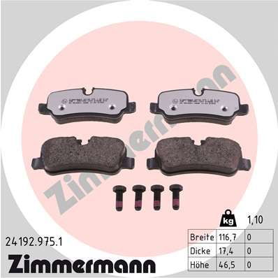 Комплект гальмівних накладок, дискове гальмо, Zimmermann 24192.975.1