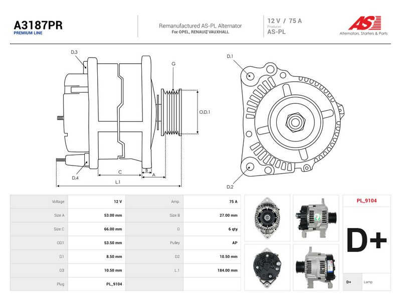 Generaator, AS-PL A3187PR