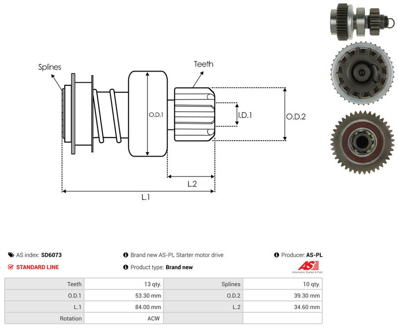 AS-PL SD6073 Freewheel Gear, starter
