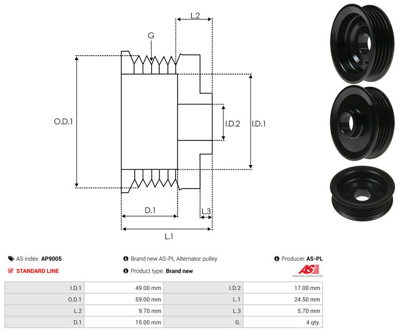 AS-PL AP9005 Belt Pulley, alternator