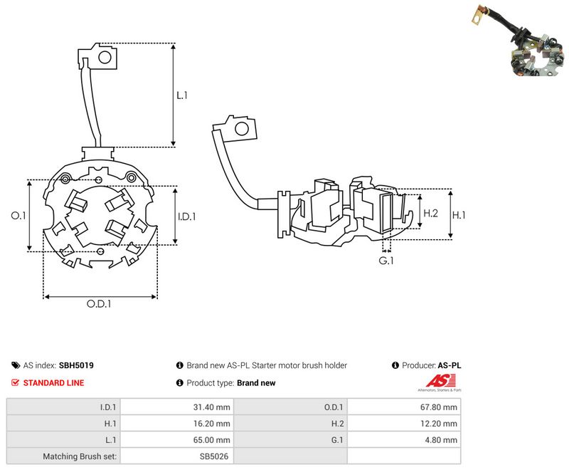 AS-PL SBH5019 Holder, carbon brushes