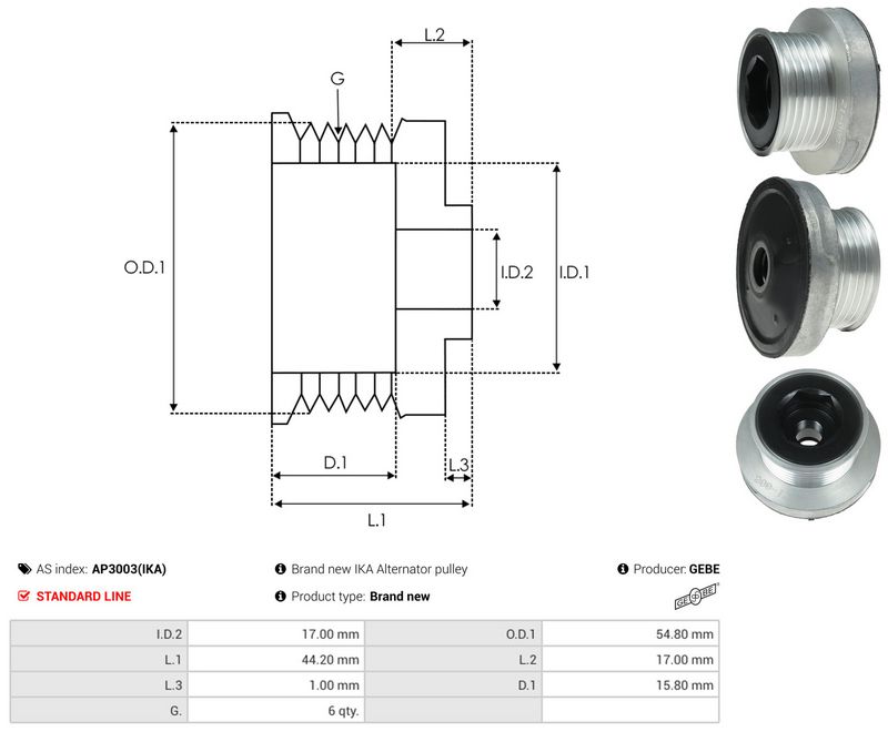 AS-PL AP3003(IKA) Belt Pulley, alternator