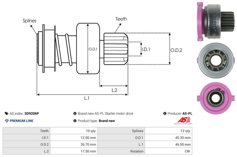AS-PL SD9206P Freewheel Gear, starter