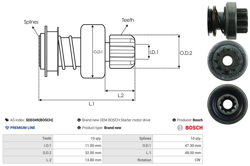 AS-PL SD0349(BOSCH) Freewheel Gear, starter