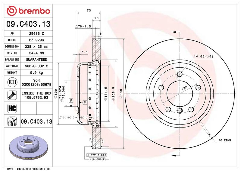 BREMBO 09.C403.13 Гальмівний диск