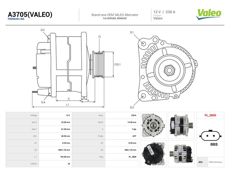 Generaator, AS-PL A3705(VALEO)