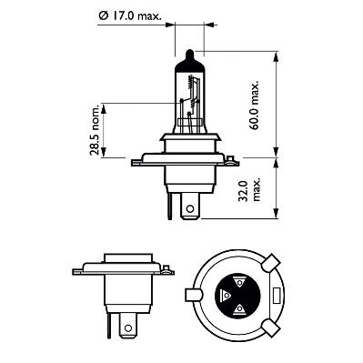 Лампа розжарювання H4 12V 60/55W P43t-38 VISION (вир-во Philips)